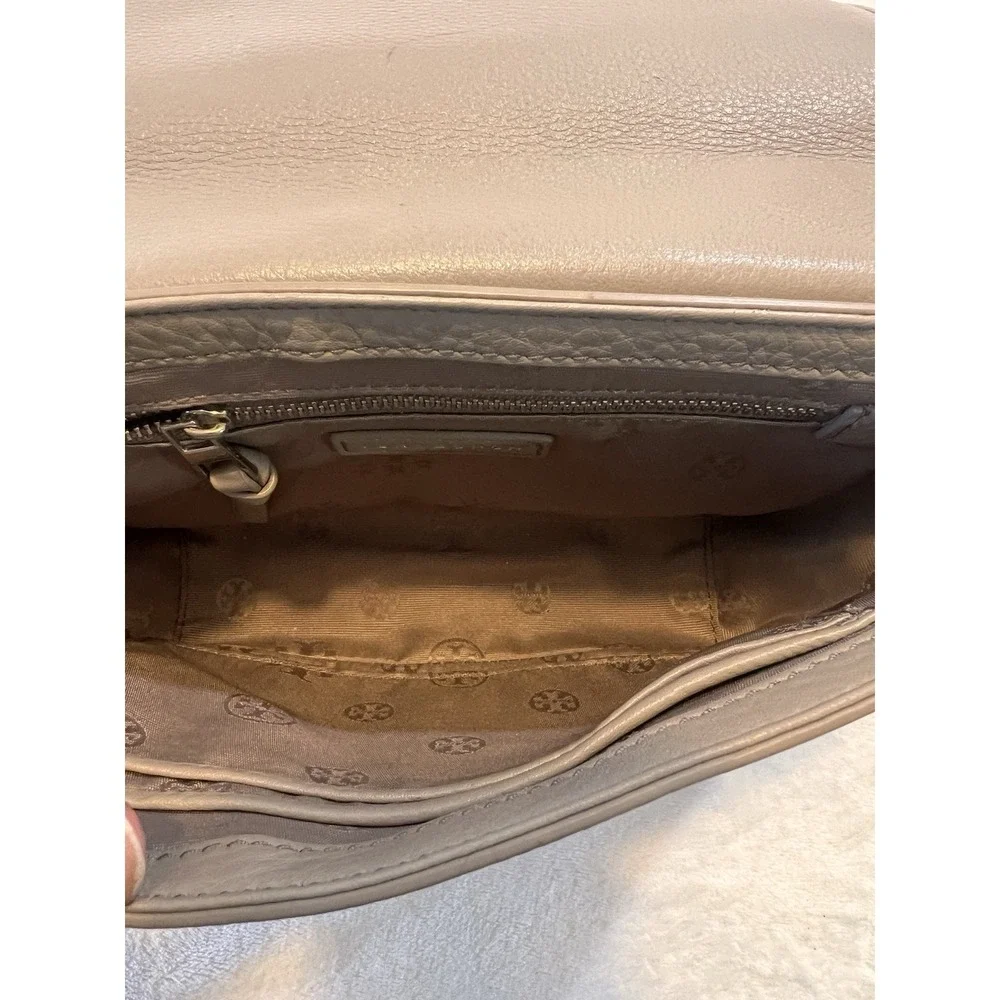 Tory Burch Britten Leather, Crossbody Shoulder strap, French Grey/Silver, Small